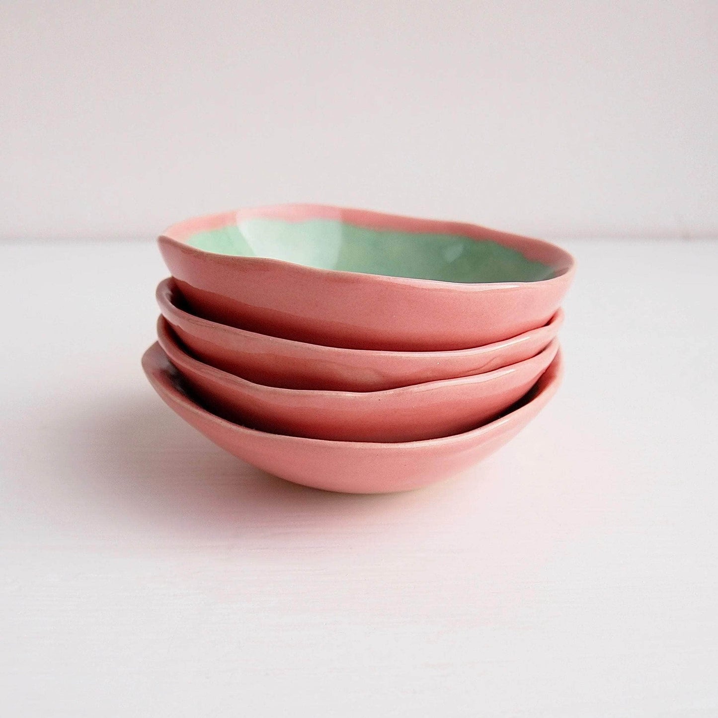 Handmade Pastel Pink and Turquoise Ice Cream Ring Bowls