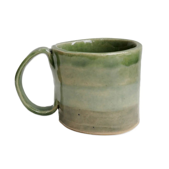 Celadon Green Stripy Ceramic Mug