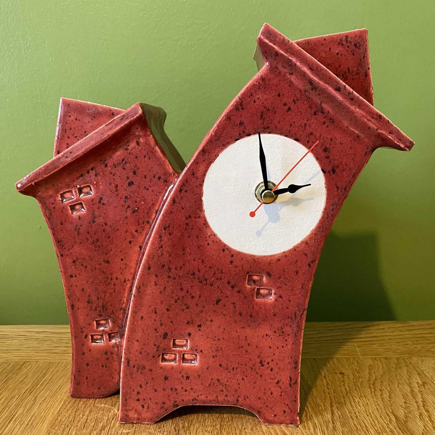 Double Ceramic Mantel Clock - Red Speckle Glaze