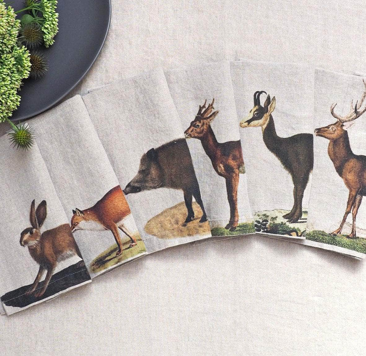 Linen Napkins WILD ANIMALS Set of 6