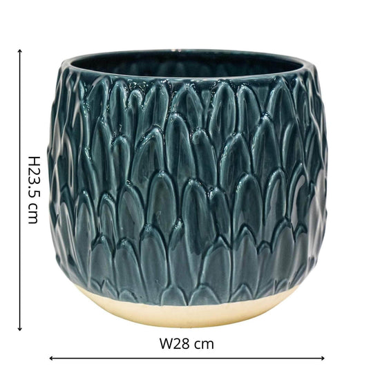 Arles Leaf Embossed Teal Planter