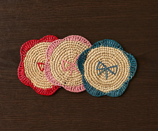 Handwoven Raffia Fringe Coaster Set