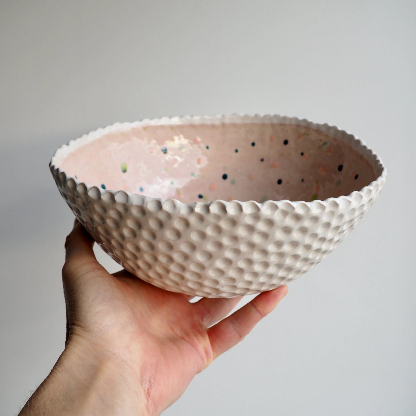 Handmade Pastel Pink Circle Texture Ceramic Fruit Bowl