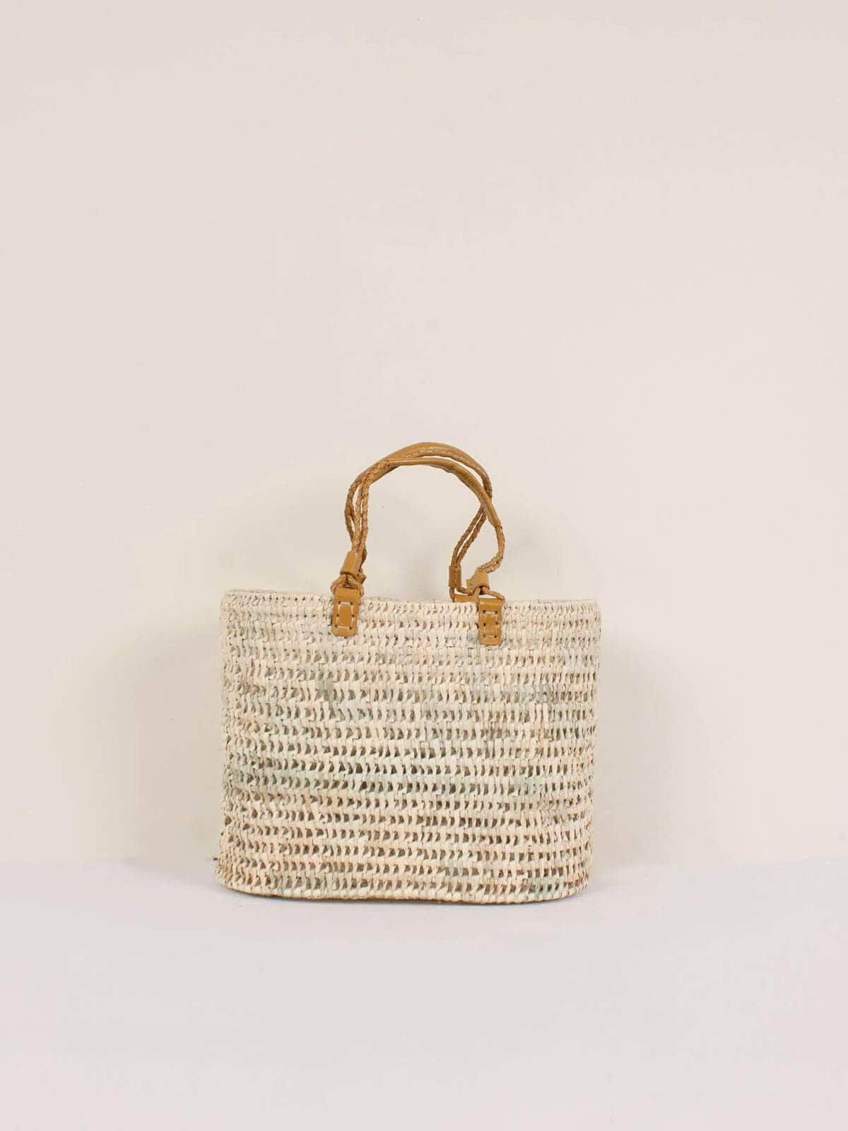 Pleated Leather Handle Basket - Mustard