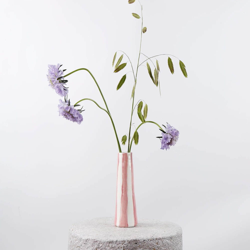 Pink On White Stripes Vase