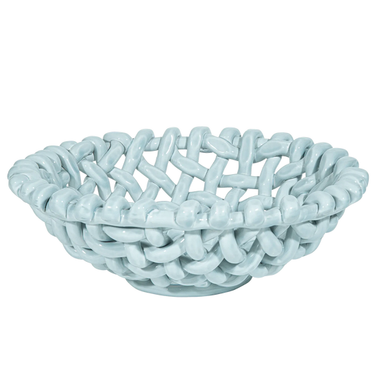 Large Sky Blue Basketweave Bowl