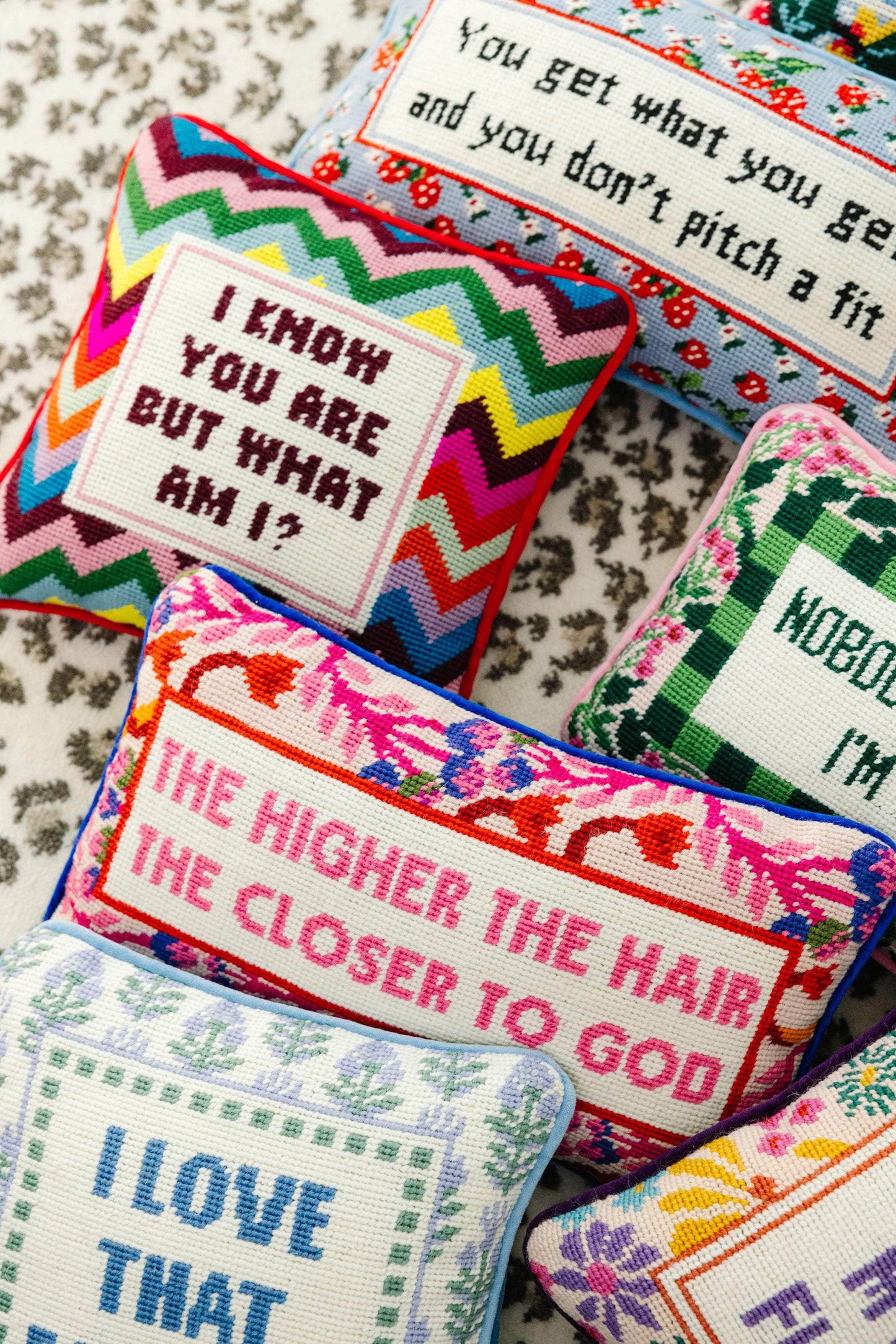 Higher The Hair Needlepoint Pillow