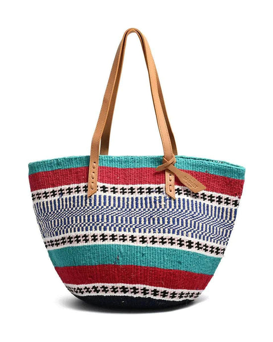 HERUFI: Handwoven Turquoise, Maroon, Pink, Black Wool Tote Bag