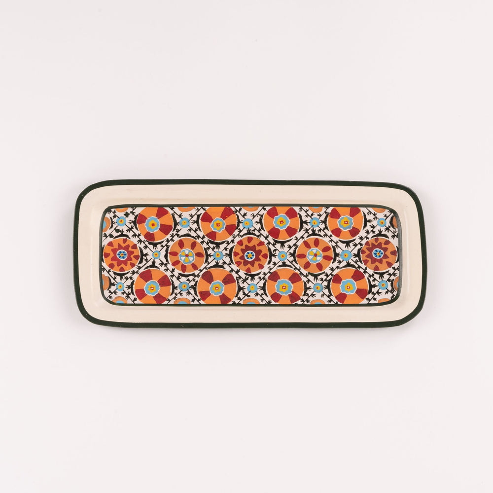 Ikat Hand-Painted Iron Tray - Rectangular White