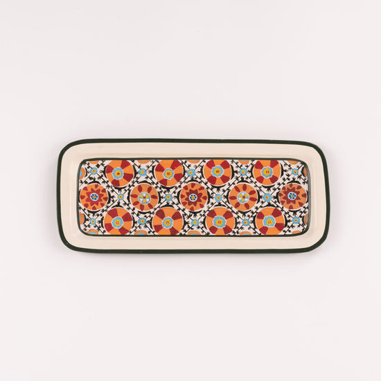 Ikat Hand-Painted Iron Tray - Rectangular White