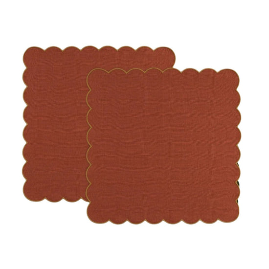 The Red and Yellow Ochre Linen Scalloped Napkins (Set of 2)