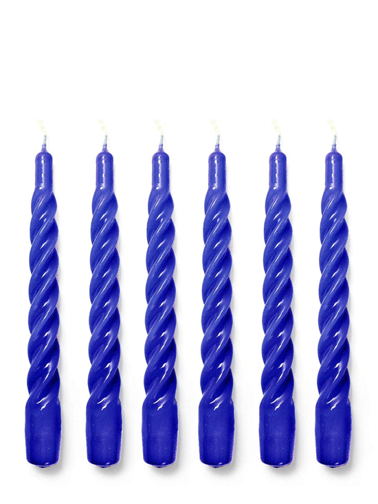 Dark Blue Twisted Gloss Candles - Set of 6