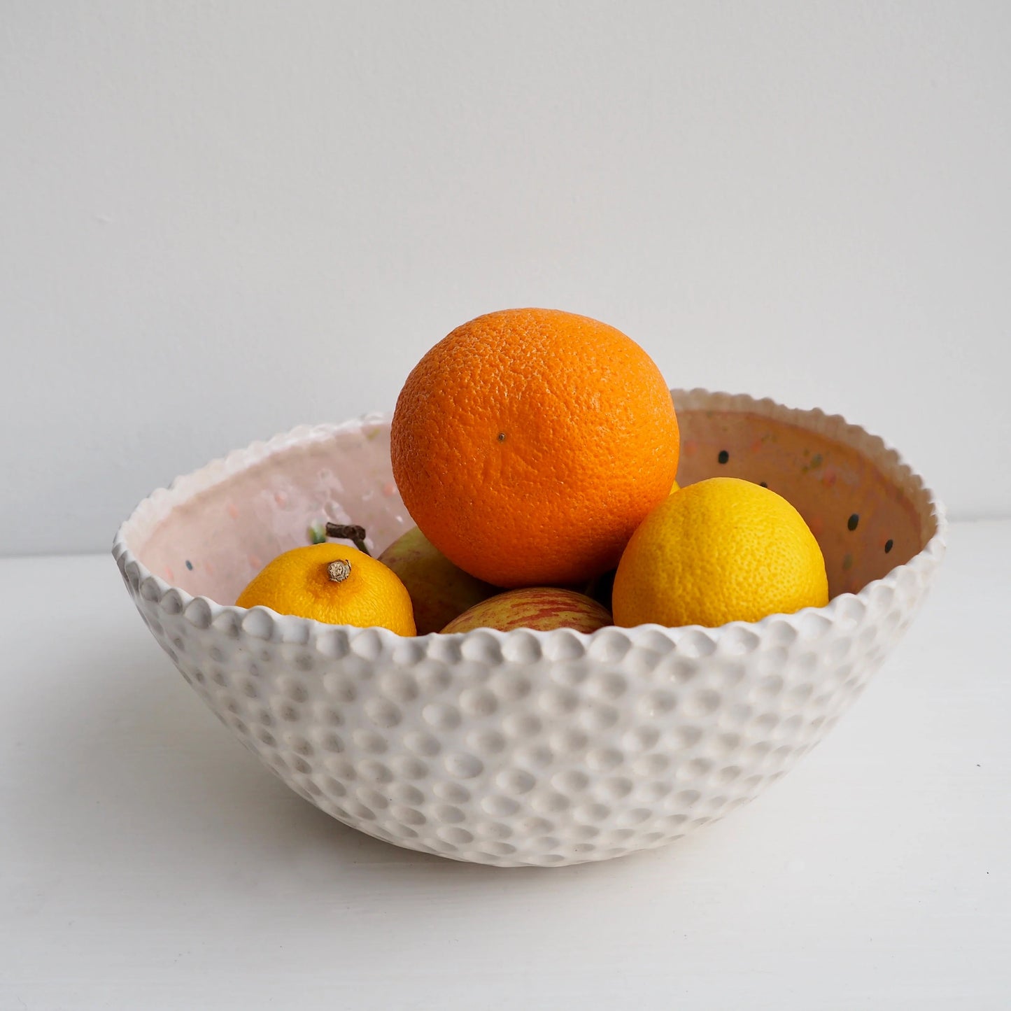 Handmade Pastel Pink Circle Texture Ceramic Fruit Bowl