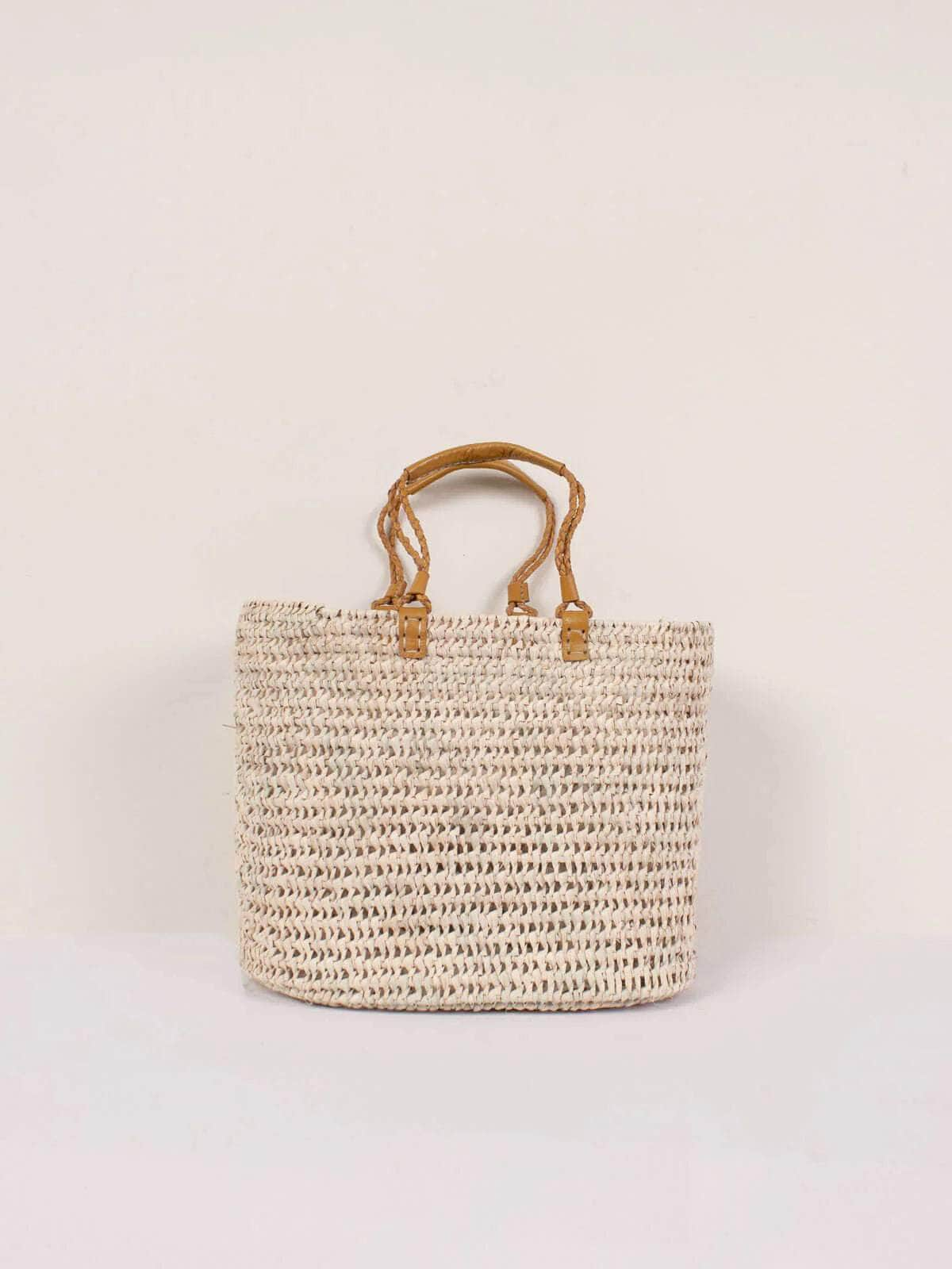 Pleated Leather Handle Basket - Mustard