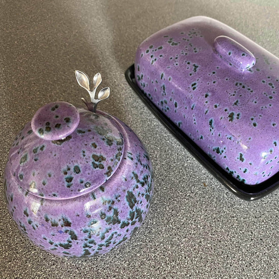 Butter Dish and Sugar Bowl Set - Speckled Purple