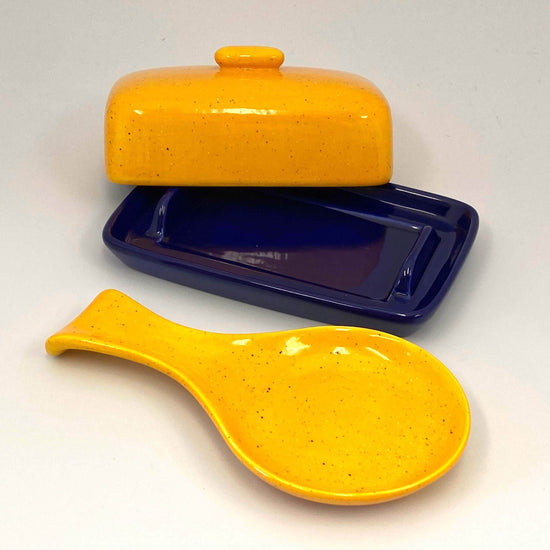 Blue Butter Dish and Spoon Rest Set