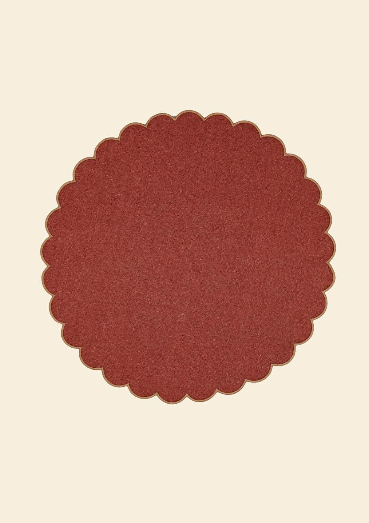 The Red and Yellow Ochre Linen Scalloped Round Placemats (Set of 2)