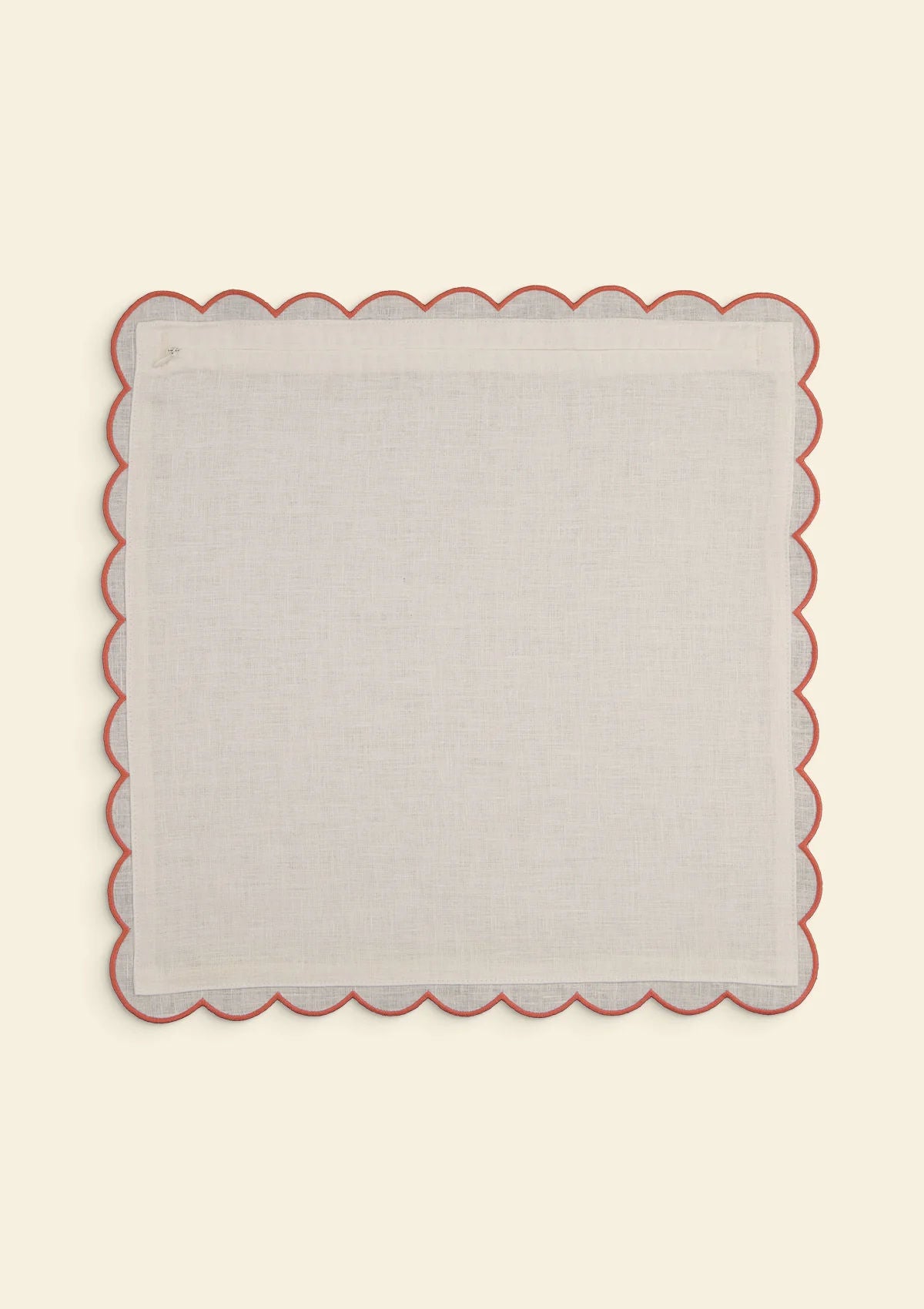 The White & Blushed Pink Scalloped Linen Square Cushion