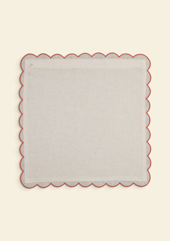 The White & Blushed Pink Scalloped Linen Square Cushion