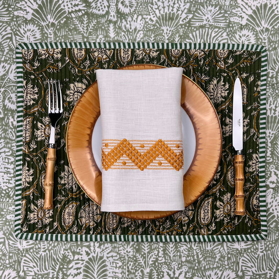 Gift Set: Set of 4 ZigZag Napkins in Mustard & Ivory