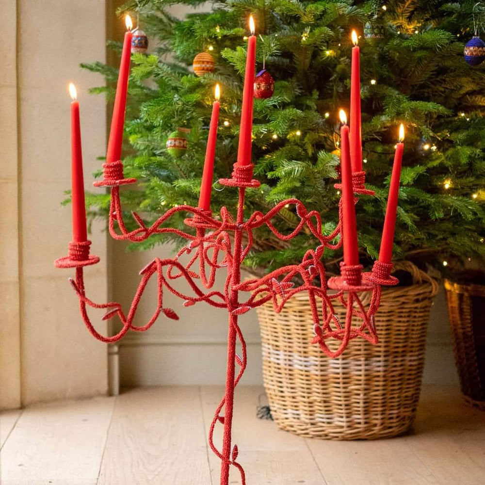 Beaded Vine Candelabra in Red