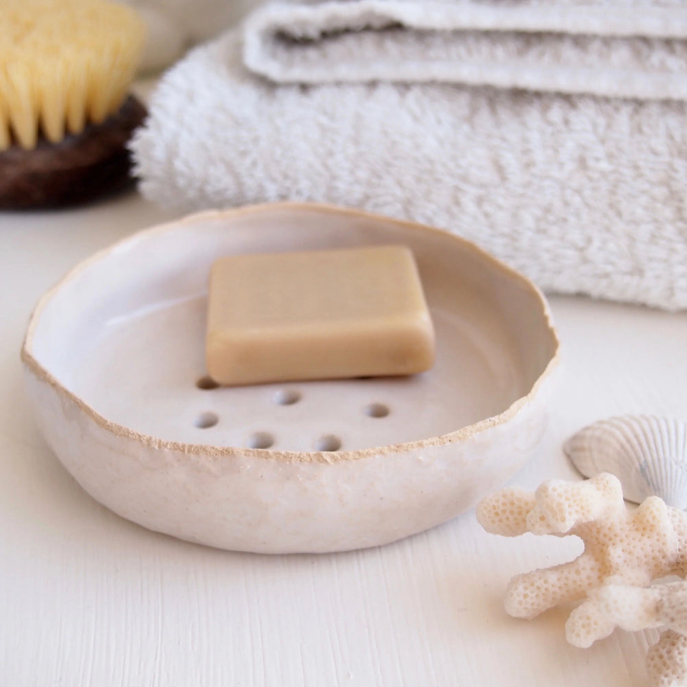 Handmade White Ceramic Soap Dish