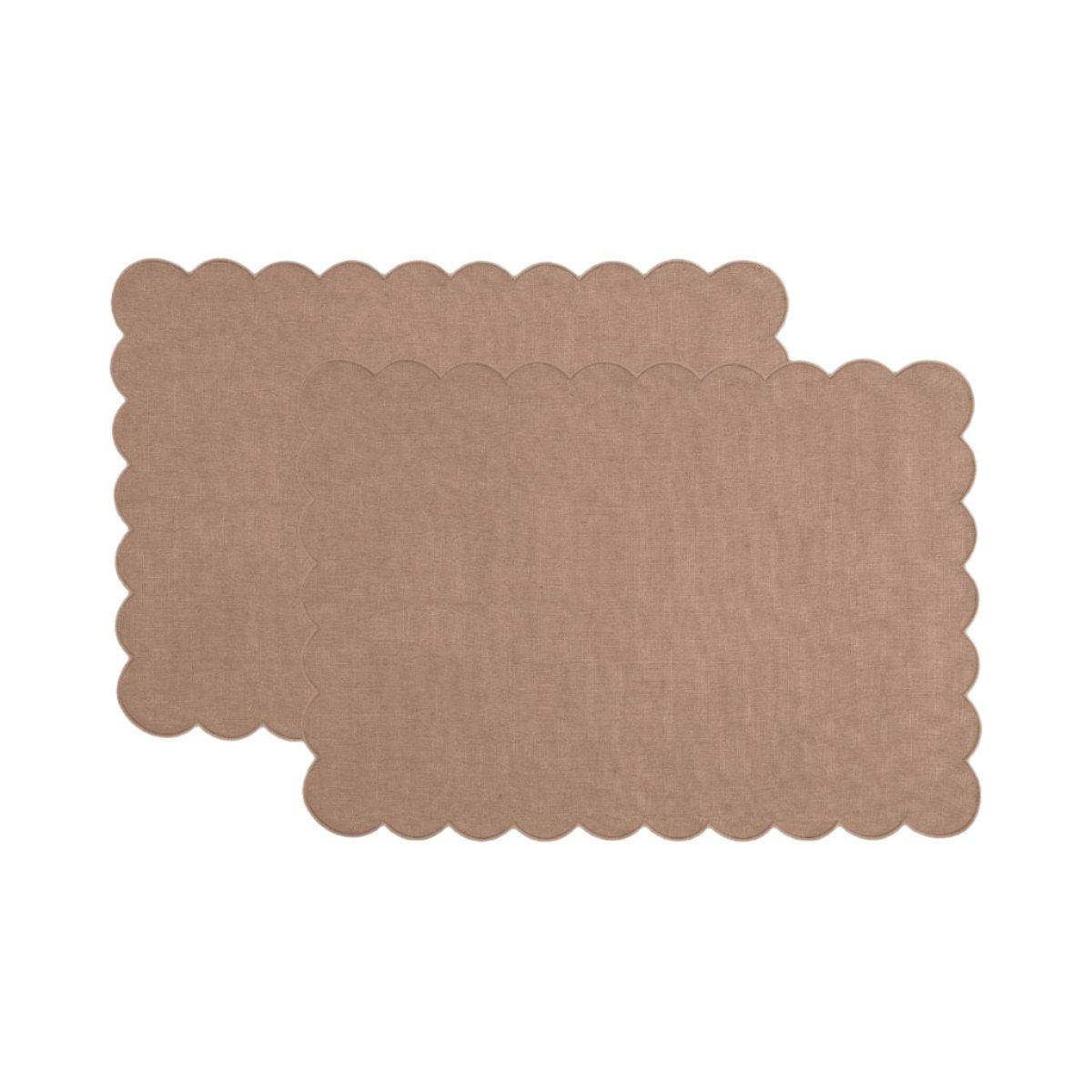 The Blushed Pink Linen Scalloped Rectangular Placemats (Set of 2)