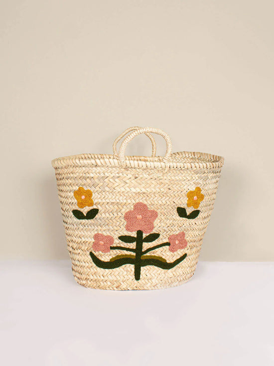 Hand Embroidered Market Basket, Posy