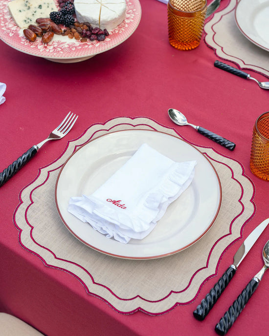 Personalised White Ruffle Linen Napkin