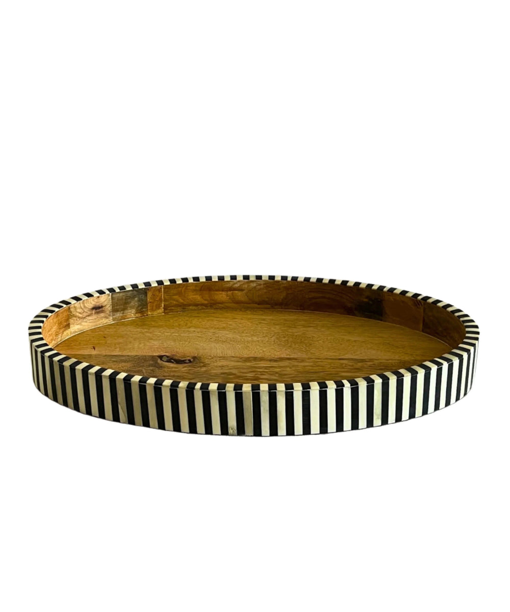 Oval Inlay Tray | Large | Ebony Black | Striped