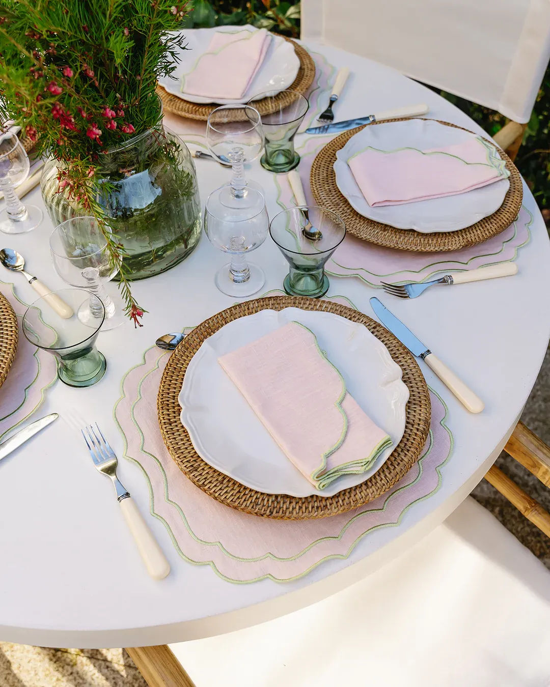 Greta Placemat, Baby Pink with Light Green