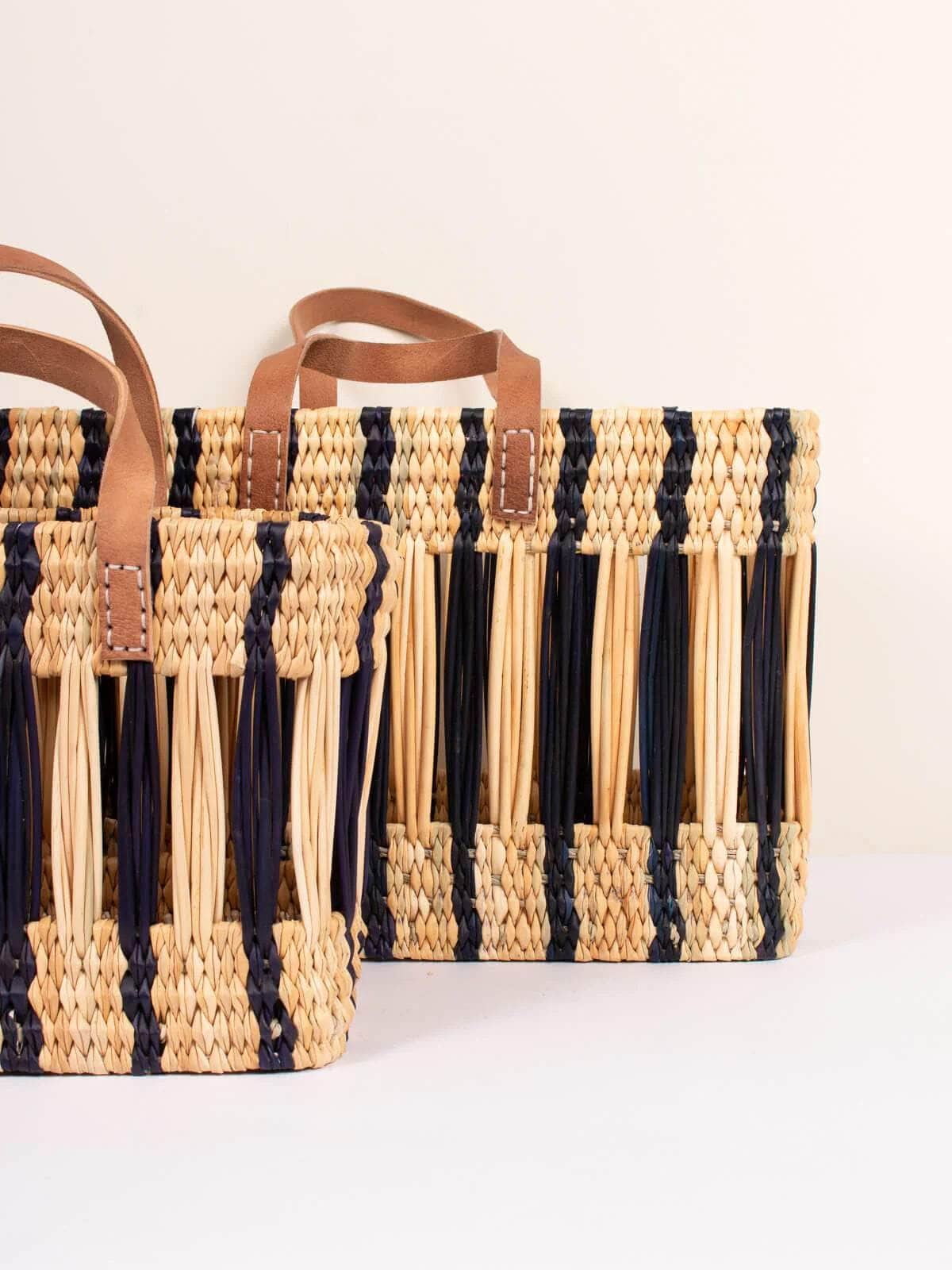 Decorative Reed Basket - Indigo Stripe