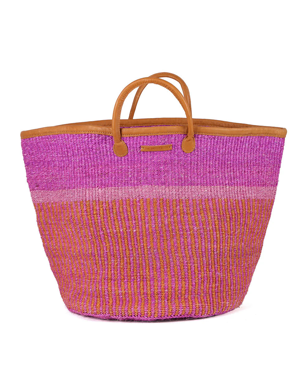 TENGUA: Orange, Pink & Purple Stripe Woven Laundry Basket