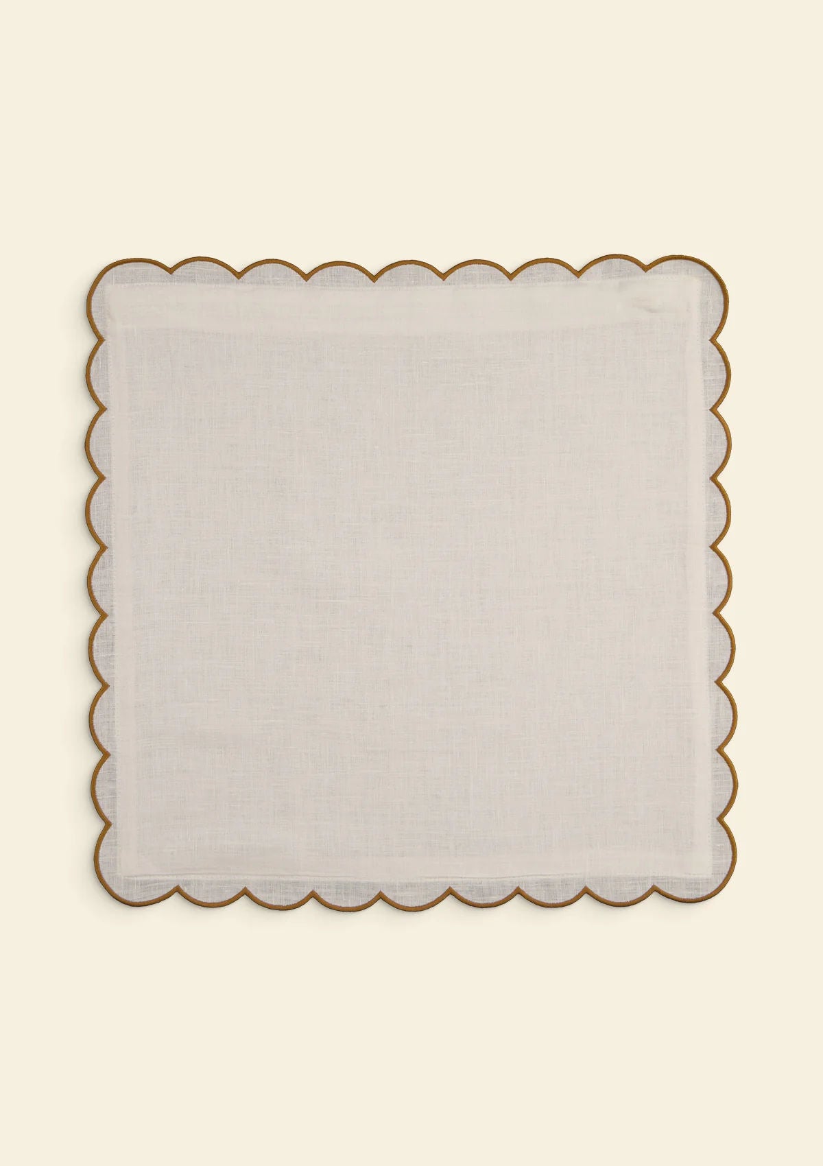 The White & Yellow Ochre Scalloped Linen Square Cushion