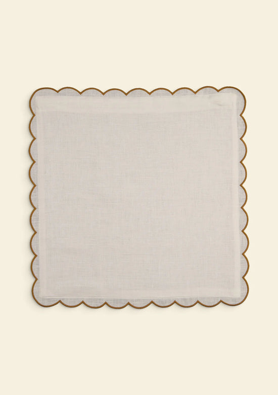 The White & Yellow Ochre Scalloped Linen Square Cushion