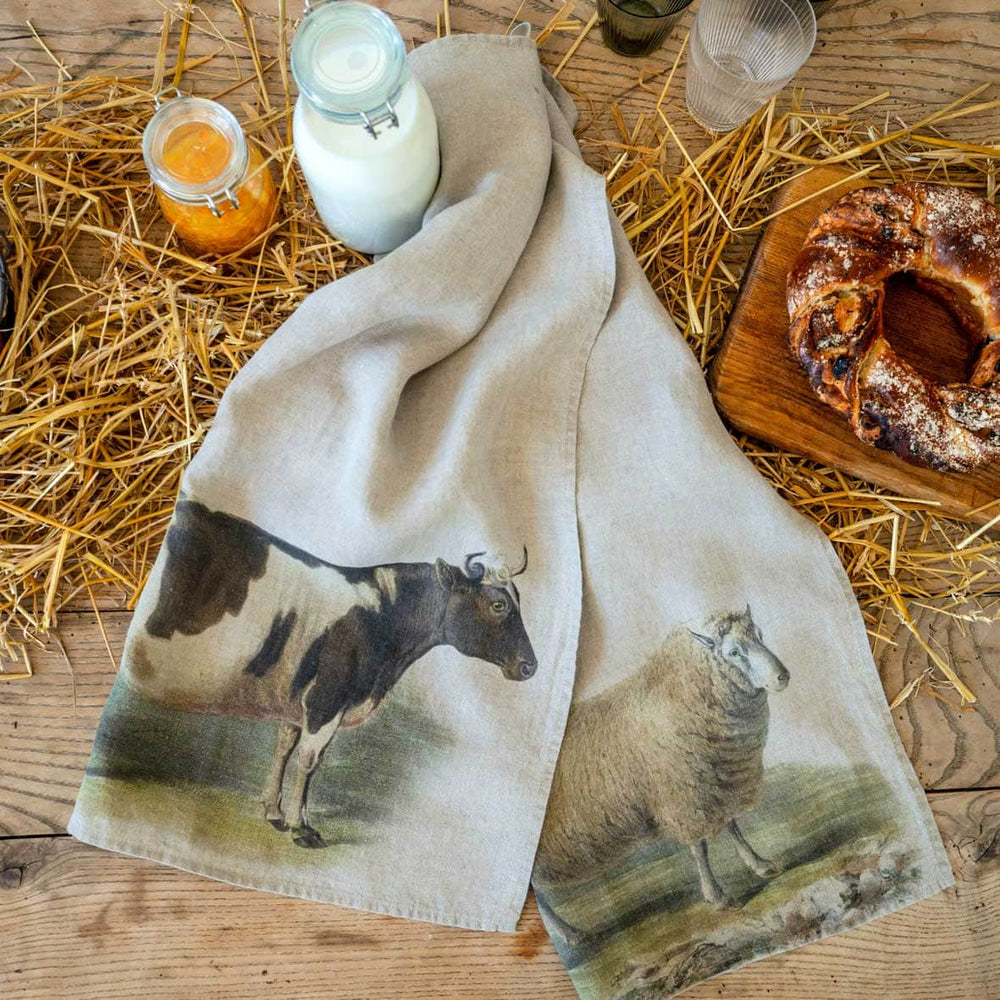 Linen Kitchen Towels SHEEP & COW Set of 2