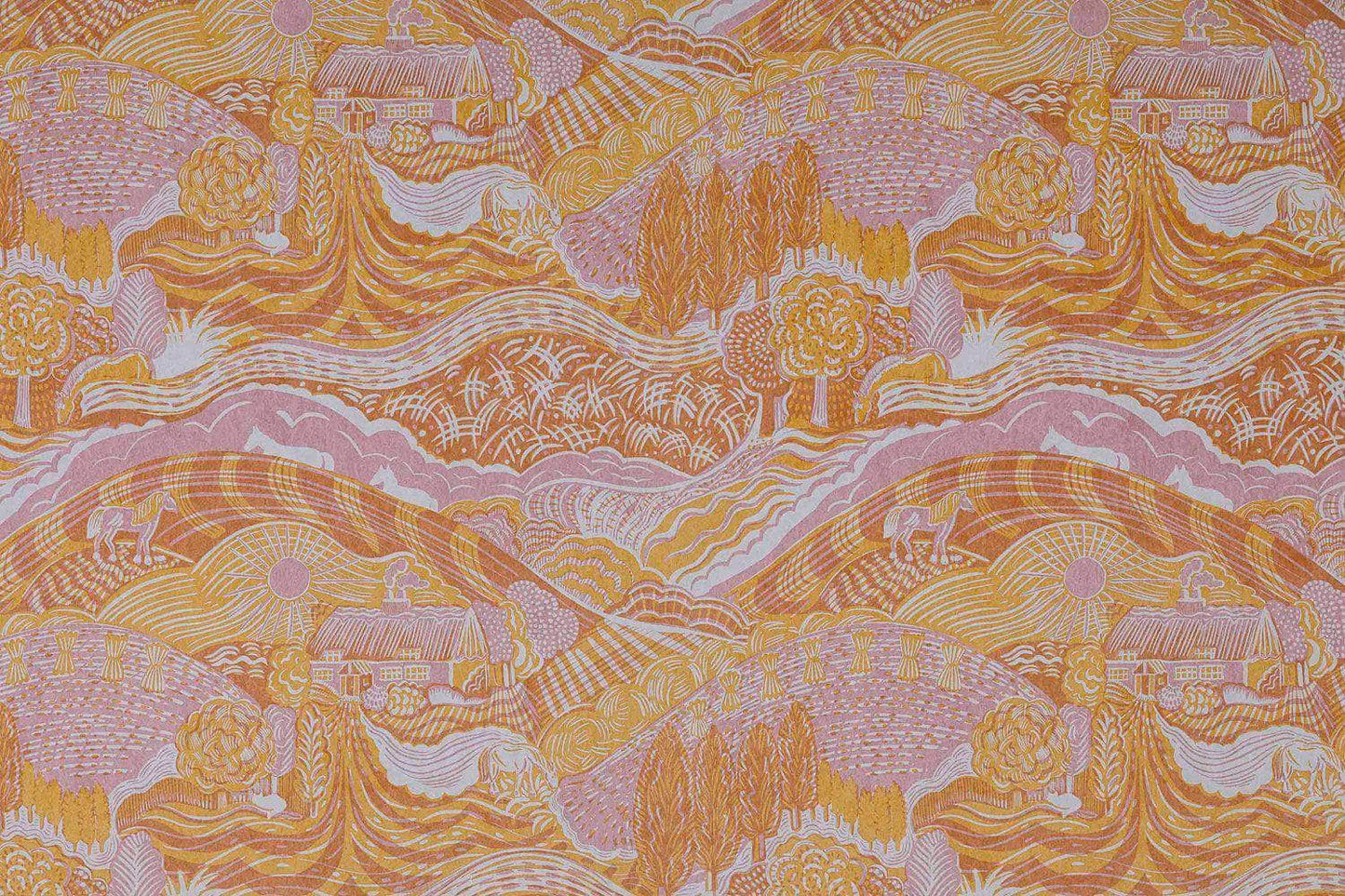 The Plough Wallpaper in Ethel Pink and Harvest Gold