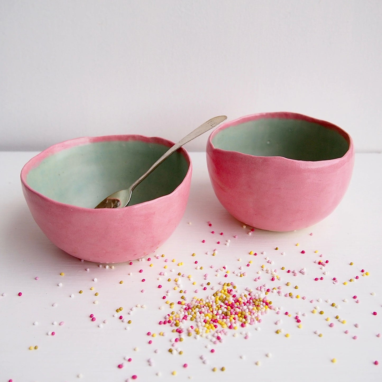 Handmade Pastel Pink and Turquoise Ice Cream Ring Bowls