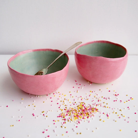 Handmade Pastel Pink and Turquoise Ice Cream Ring Bowls