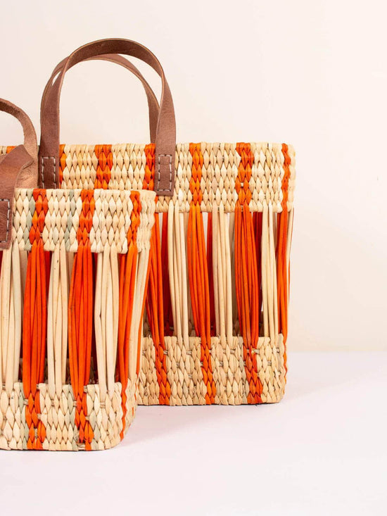 Decorative Reed Basket - Orange Stripe