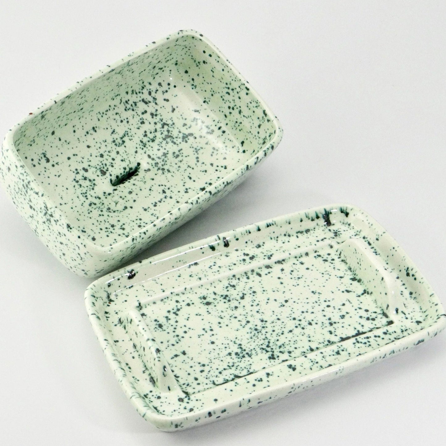 Butter Dish, Speckled Green Glaze