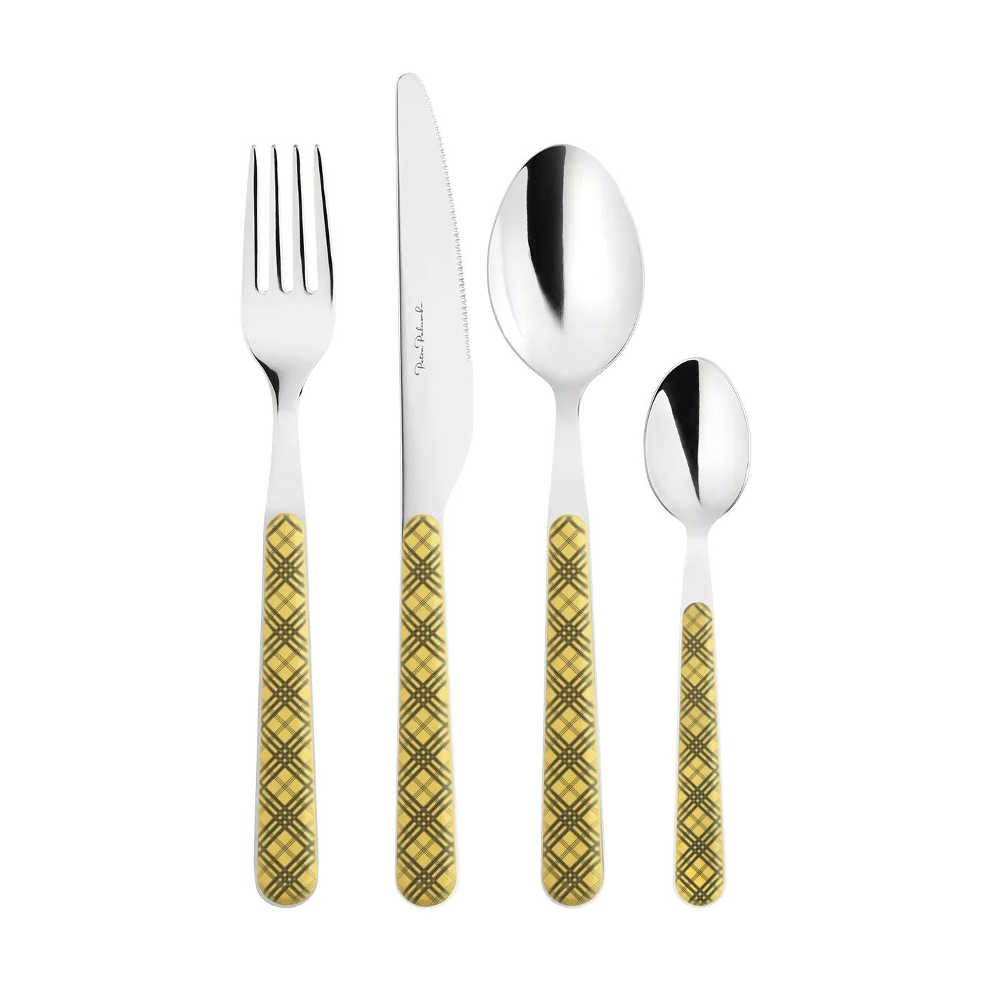 Tartan Cutlery, 4 Piece Set, Yellow