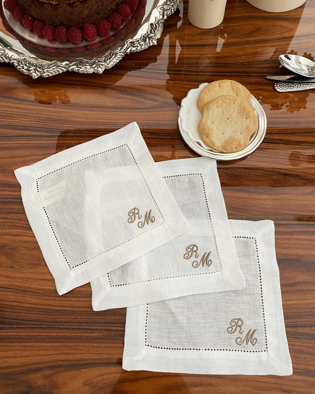 Personalised White Linen Cocktail Napkin