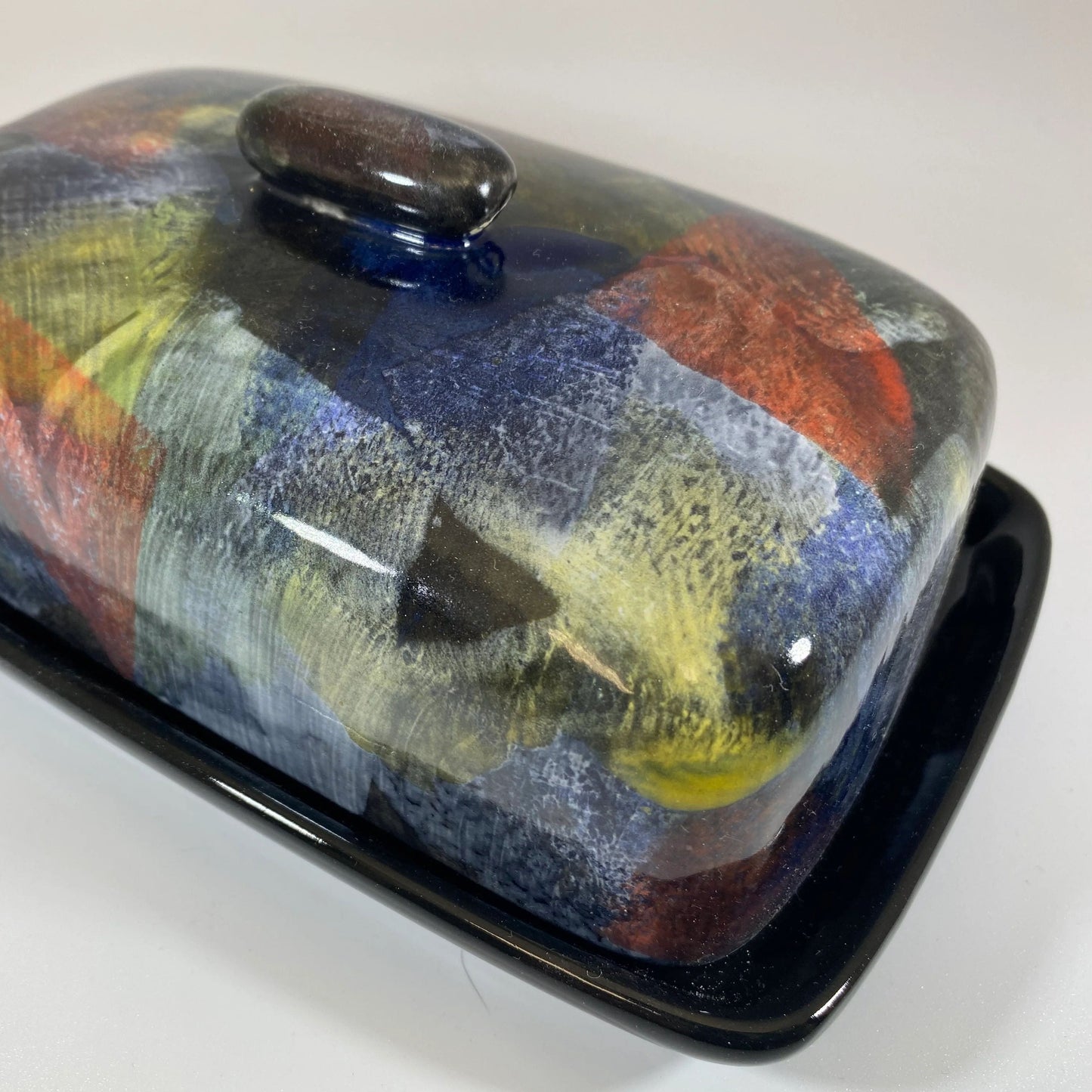 Butter Dish with Abstract Glaze Design