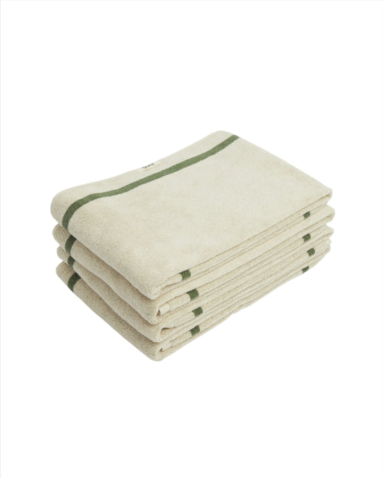 Classic Ecru and Green Towels - Set of 4