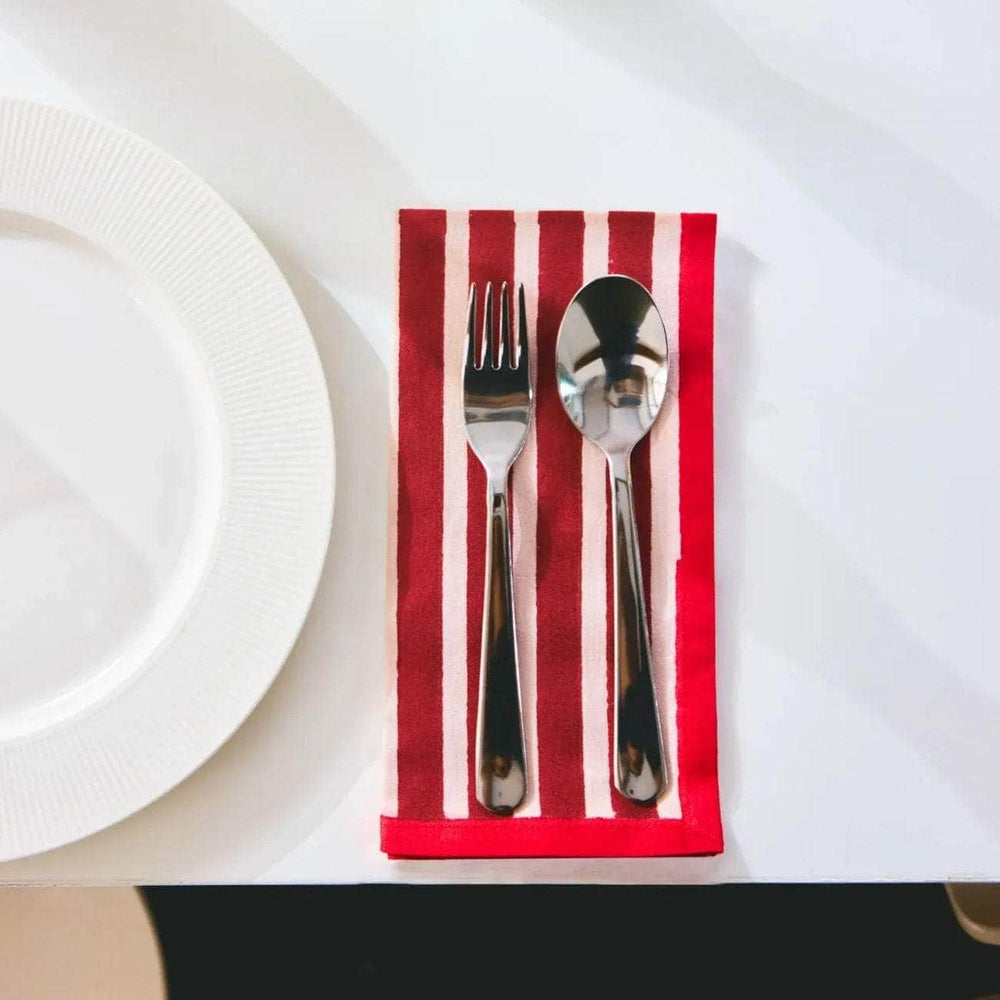 Block Stripe Napkins - Crimson Red / Blush