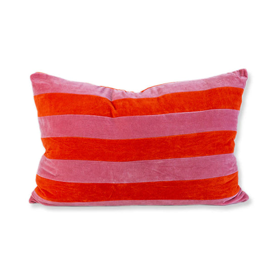 Striped Velvet Lumbar Pillow - Pink + Orange