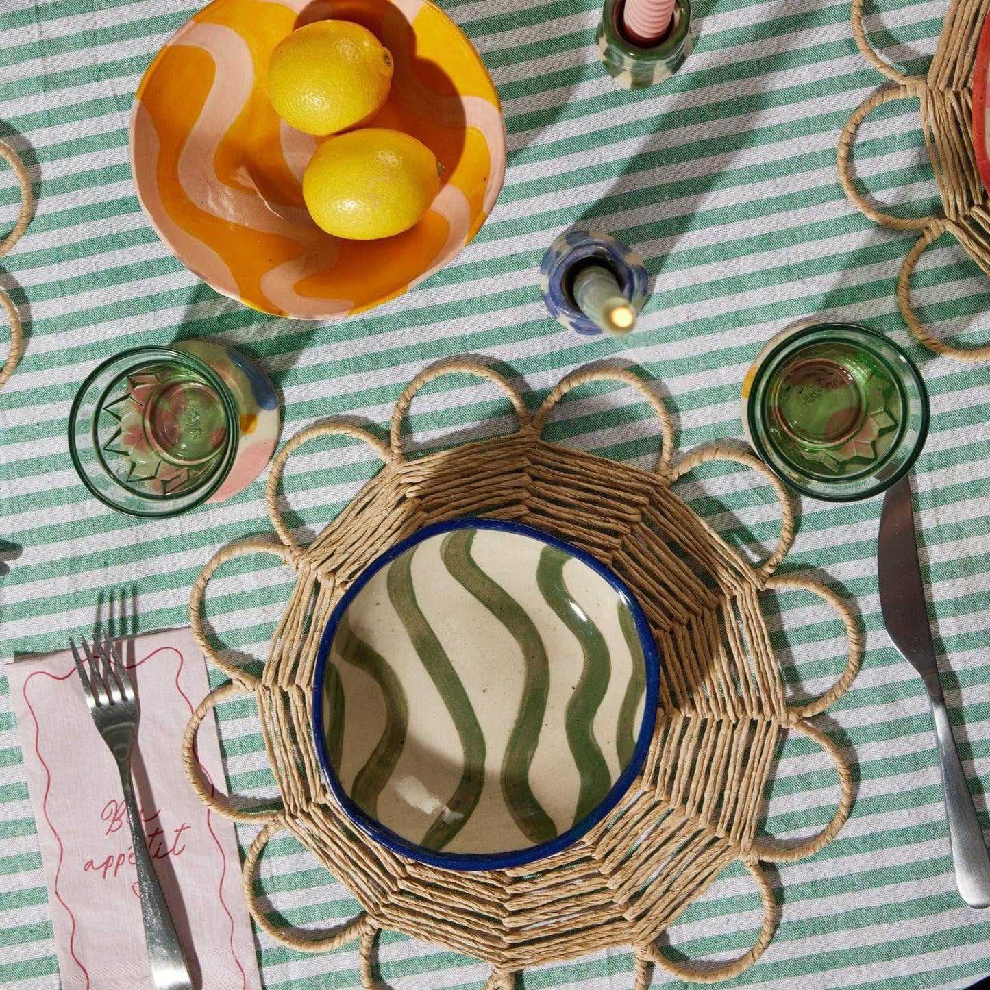 Squiggle Pasta Bowl - Green and Navy