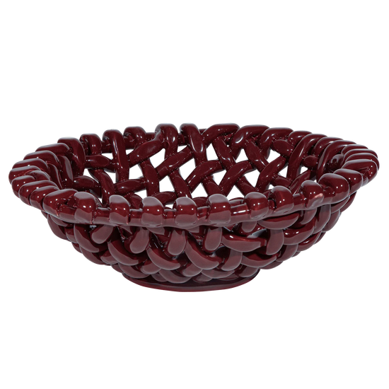 Large Burgundy Basketweave Bowl