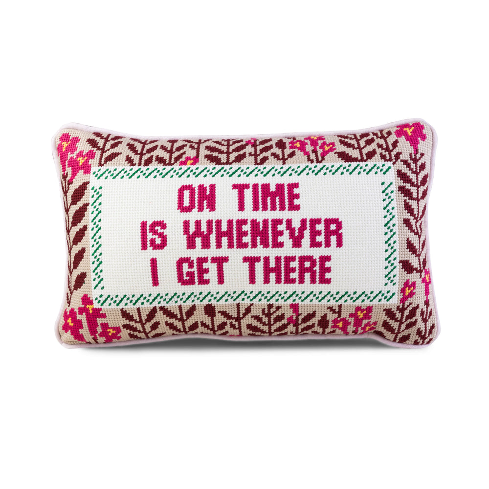 On Time Needlepoint Pillow